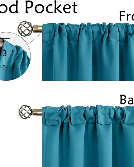 BGment Rod Pocket and Back Tab Blackout Curtains for Bedroom - Thermal Insulated Room Darkening Curtains for Living Room, 2 Window Curtain Panels (42 x 84 Inch, Peacock Blue)