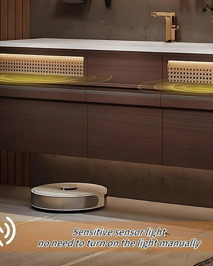 66IN Bathroom Vanity with Sink, including Motion Activated Lighting & LED Lights, One Touch Defogging Mirror | Floating Bathroom Cabinet Vanity, Equipped with Glass Side Cabinet, Brown (Style B)