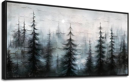 XIGUANGART Black Framed Canvas Wall Art Misty Forest Landscape Pictures Nature Farmhouse Abstract Watercolour Painting Wall Decor Living Room, Bedroom Bathroom Home Office Mural Decorations Artwork