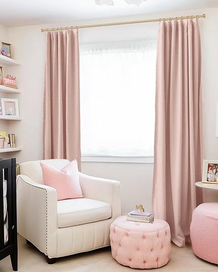 INOVADAY 100% Blackout Curtains for Bedroom, Black Out Curtains 96 Inch Long, Clip Rings Linen Blackout Drapes, Thermal Insulated Room Darkening for Living Room, 2 Panels - Blush Pink,W50xL96