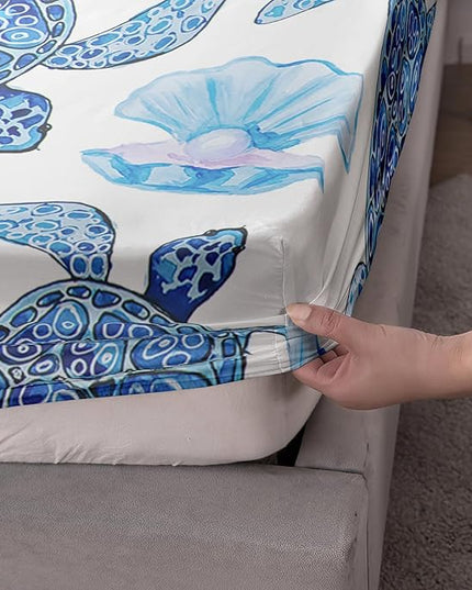 AILONEN Sea Turtle Fitted Sheet Set Twin XL Size, Blue Watercolour Turtle Soft Bedding Set for Kids Boys Room,Seashell Pearl Resistant Microfiber Sheets,1 Fitted Sheet 2 Pillowcases,3 Pcs