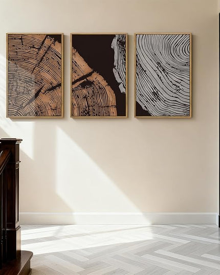 ANHUIB Tree Ring Wall Art 16x24 Inch Black Wall Painting Modern Wood Stump Wall Decor Neutral Minimalist Artprints Set of 3 for Living Room Bedroom Office