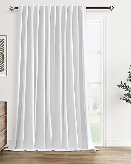 Guken White Linen Blackout Curtains 100 Inch Wide by 120 Inch for Living Room Bedroom Back Tab Thermal Insulated 100% Black Out Linen 1 Drapes Room Darkening Window Curtains White,1 Panel