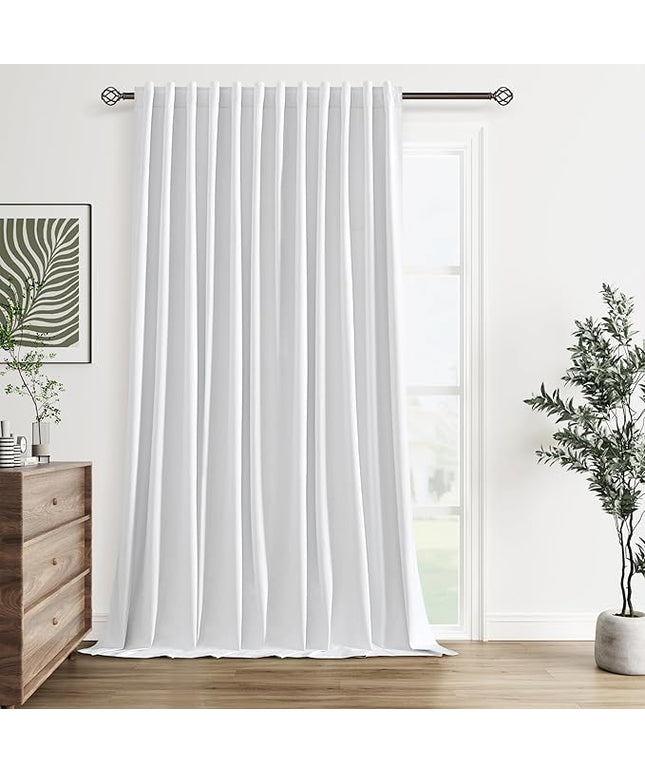 Guken White Linen Blackout Curtains 100 Inch Wide by 96 Inch for Living Room Bedroom Back Tab Thermal Insulated 100% Black Out Linen 1 Drapes Room Darkening Window Curtains White,1 Panel