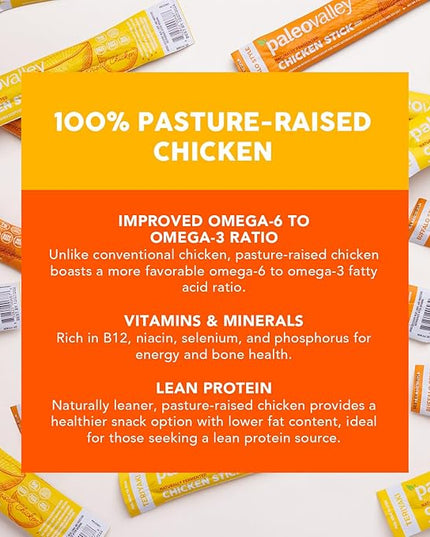 Paleovalley Pasture-Raised Chicken Sticks – 10 Pack – 7g Protein per Stick – Keto-Friendly, Paleo, Gluten-Free, Nitrate-Free – On-the-Go Snack (10 Pack, Buffalo)