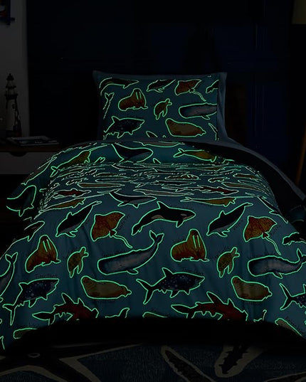 Twin Comforter Set for Boys-5 Pieces Ocean Animals Glow in The Dark Twin Bedding Sets for Kids, Ultra Soft Bed in A Bag with Sheets