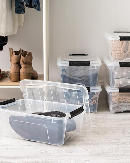 IRIS USA 13 QT Plastic Storage Box with Lid and Latches - 6 Pack - BPA-Free, See-Through Organizing Solution, Durable Nestable Stackable Containers, Secure Pull Handle - Clear