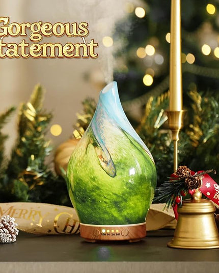 Porseme 150ml Essential Oil Diffuser Glass Color Changing Aroma Air Diffusers Aromatherapy Ultrasonic Cool Mist Humidifier 6 Running Hours Waterless Auto-Off for Sleeping Yoga Office Spa (Blue Grass)