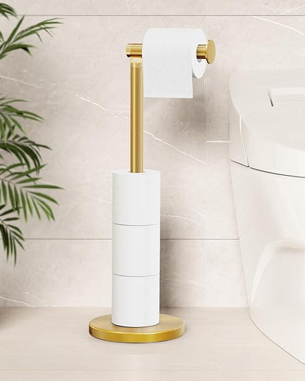 Cesun Toilet Paper Holder Stand Free Standing, Gold Toilet Paper Storage with Heavy Weighted Base, Bathroom Stainless Steel Toilet Paper Roll Holder, Non-Slip, Gold