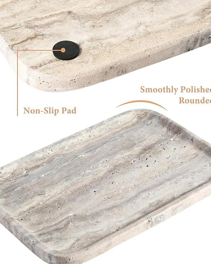 Marble Vanity Trays, Travertine Bathroom Tray, Decorative Tray for Dresser Countertop, Grey Stone Serving Holder for Kitchen, Storage Trays for Perfume, Jewelry Candle Organizer
