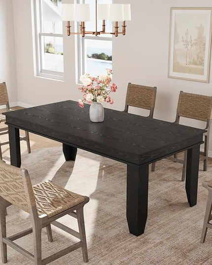 GarveeHome Farmhouse Dining Table for 6-8 People, 71 in Long Kitchen Tables with Wooden Sturdy Frame, 6 ft Large Rectangular Dinner Table for Dining Room, Kitchen, Black, 71" Non-extendable