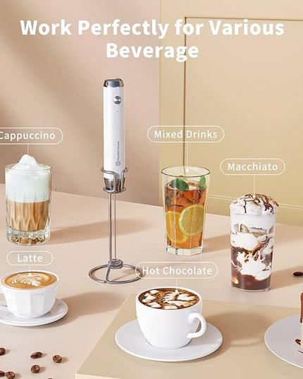 Maestri House Rechargeable Milk Frother with Stand, LunaFro Handheld Electric Foam Maker Waterproof Detachable Stainless Steel Whisk Drink Mixer Foamer for Lattes, Cappuccino