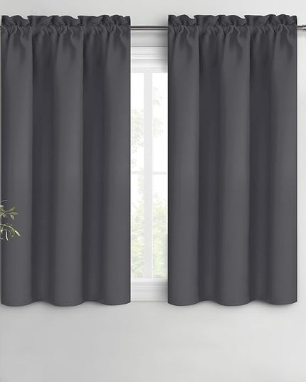 DWCN Blackout Curtains for Bedroom 54 Inch Length 2 Panels Set, Solid Thermal Insulated Energy Saving Rod Pocket Window Treatment Curtains Blackout Drapes (W38 x L54 Inch, Dark Grey)