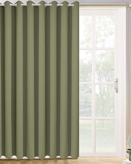 Yakamok Extra Wide Blackout Curtain for Sliding Glass Door, Grommet Thermal Insulated Room Divider Curtain 100W x 84L inch, Room Darkening Patio Curtain,8.3ft Wide x 7ft Tall, 1 Panel,Sage