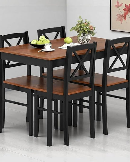 Tangkula Mid-Century Modern Dining Table Set for 4, 5-Piece Wooden Kitchen Table and Chairs, Compact Rubber Wood Dining Room Set for Small Spaces, Kitchen & Living Room