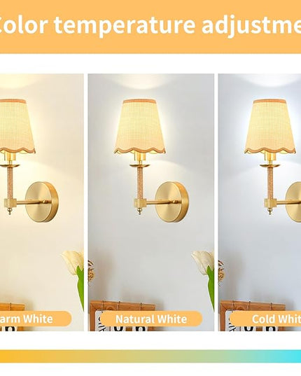 Boho Battery Operated Wall Sconce Set of 2, Medium Wireless Rechargeable Wall Lights with Rattan Shade, 12 RGB and 3CCT Dimmable Cordless Wall Lamps with Remote for Living Room