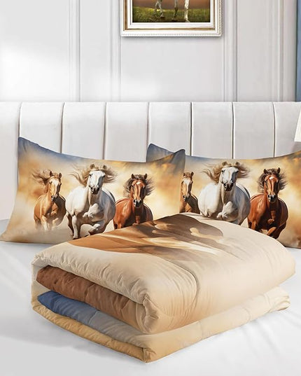 Pentium Horse Print Bedding Comforter Set Queen Size for Teens,Farm Animal Pattern Bedding Set for Boys Girls Room Horse Decor,Desert Theme Bedding Set with 2 Pillowcases.