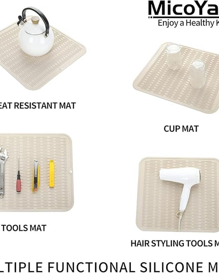 Silicone Dish Drying Mat for Multiple Usage,Easy clean,Eco-friendly,Heat-resistant Silicone Mat for Kitchen Counter or Sink,Refrigerator or Drawer Liner Tapioca 2XL 24 inches x 18 inches