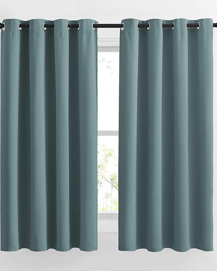NICETOWN Blackout Curtains 63 Length - Grommet Window Treatment Thermal Insulated Solid Room Darkening Drapes for Living Room, Greyish Blue, 2 Panels, W52 x L63