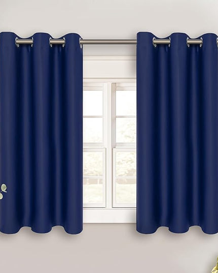 BGment Kitchen Curtains for Small Windows, 45 inch Curtains 2 Panels Set Blackout Room Darkening Thermal Insulated Short Drapes, 38 x 45 Inch, Navy Blue