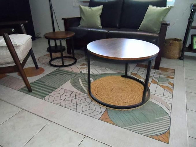Hand Woven Jute Area Rug - 2' Round - Rustic Beige Reversible Farmhouse Rugs for Living Room, Bedroom, Kitchen - Vintage Natural Braided Entry Floor Décor Circle Boho Small Round Rugs 2 feet