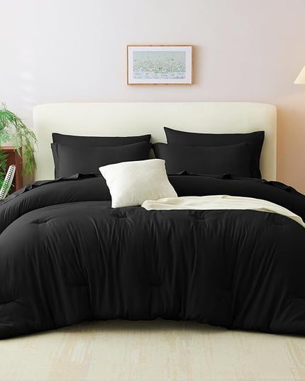 CozyLux King Comforter Set Black, 7 Pieces Bed in a Bag Soft Bedding Comforter Set with Sheets, All Season Boho 7PC Bed Sets with Comforter, Fitted Sheets, Flat Sheets, Pillow Shams and Pillowcases
