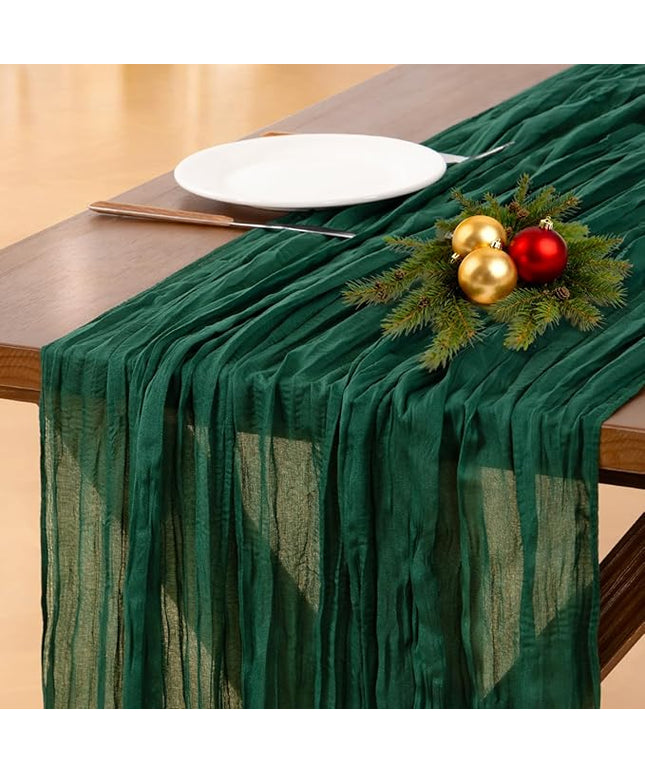 Socomi Emerald Green Cheesecloth Table Runner Christmas Boho Rustic Gauze 120 inch 10FT Cheese Cloth Runner for Wedding Party Baby Shower Birthday Home Decor Holiday Decorations