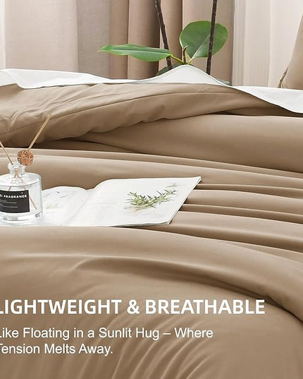 Litanika Taupe Comforter Set Full Size, 3 Pieces Solid Bedding Comforter Set, All Season Fluffy Bed Set (79x90In Comforter & 2 Pillowcases)