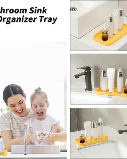 Silicone Kitchen Sink Organizer Tray for Multiple Usage,Easy Clean,Eco-Friendly Sponges Holder for Kitchen Bathroom Counter or Sink,Dish Soap Dispenser,Scrubber,Bottle,Cup Yellow 10”x 5.3”
