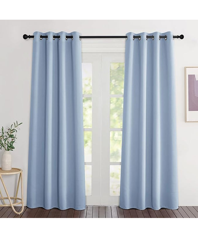 NICETOWN Blackout Vintage Blue Curtains 84 inches Long, Grommet Room Darkening Thermal Insulated Sound Dampening Window Treatments for Bedroom/Home Office, 2 Panels, W46 x L84