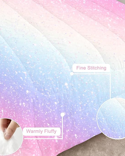 Colorful Gradient Bedding Set for Kids Girls Teens Women Full Size Tie Dye Pastel Comforter Set Stars Gradient Glitter Bedding Comforter Set Watercolor Art Girly Quilt Set Sweet Bedroom Decor