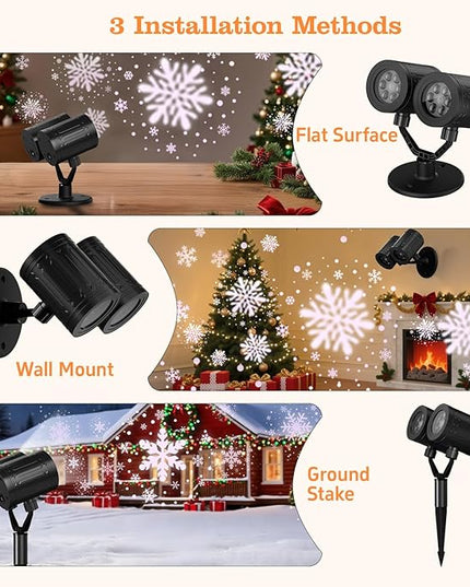 Christmas Projector Lights Outdoor, Dual Head Snowflake Lights Night, Christmas Dynamic Snow Lamp Projection, Xmas Holiday Indoor Party Decor, Waterproof Snow Flake Light Home Decorations