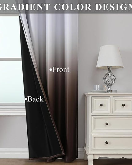 Estelar Textiler Room Darkening Brown and Greyish White Ombre Blackout Curtains for Bedroom, Energy Saving Gradient Color Thermal Insulated Grommet Drapes for Living Room (Set of 2, 52x108 Inch)