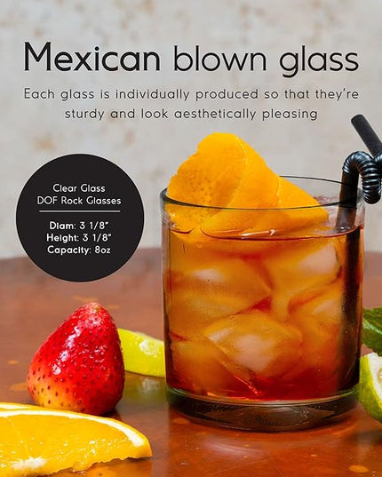 Clear Blown 8 oz DOF Rocks Glasses (set of 6) Mexican Handmade Glassware, Recycled Glass, Lead-free, Toxin-Free (DOF Rocks)