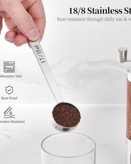 Long Handle Coffee Scoop: 18/8 Stainless Steel 5.64 Inch 1 Tablespoon Metal Measuring Spoon Tbsp Scoop for Coffee Beans, Grounds Coffee, Coffee Powder, Tea, Tall Jars (1Tbsp/15ml)