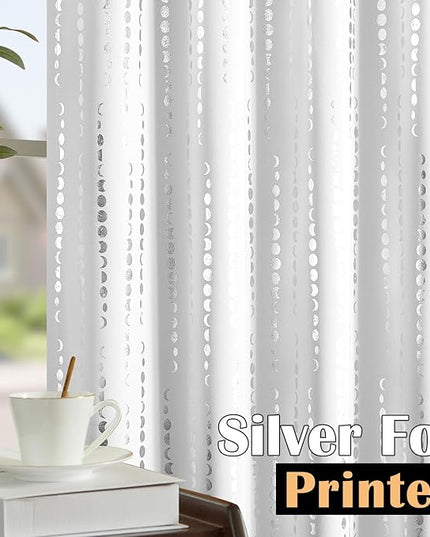 jinchan 95% Blackout Boho Curtains 96 Inch Length 2 Panels for Bedroom Christmas Curtain Moon Phases Printed Festive Holiday Silver Drapes Rod Pocket Back Tab Curtains for Nursery Window Drapes