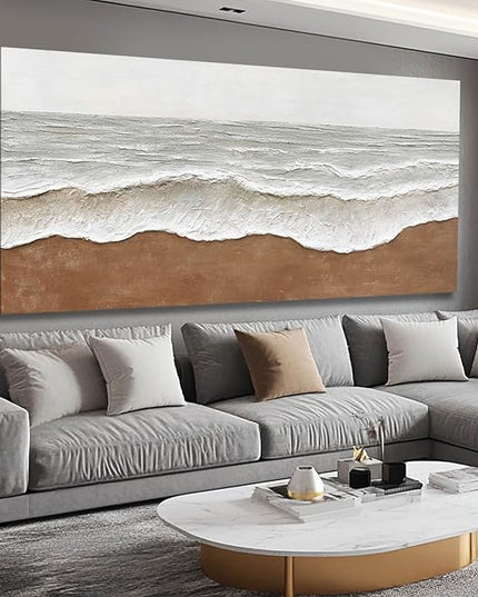 Artexist Textured Wall Decor Ocean Wall Painting White Line Wall Art Posters 29"x58" Large Pictures for Living Room Dining Room