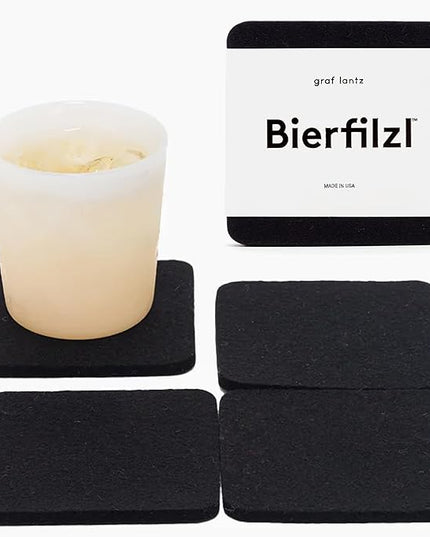 Graf Lantz - Bierfilzl Merino Wool Square Coasters Set of 4 - Black (4"x4"x5mm) - Absorbs 30% of Weight - Natural German Wool - Heat Resistant, Sustainable, Reusable - Home Decor, Coffee Table Decor