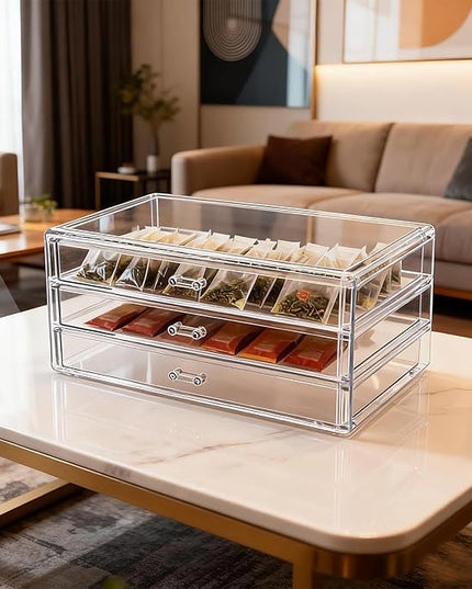 Acrylic Drawers Stackable Clear, 9.3 X 5.3 X 4 Inch Stackable Makeup Organizer Acrylic 3 Drawer Storage Organizers Clear Stationery Organizer for Dresser, Bathroom, Vanity, Countertop