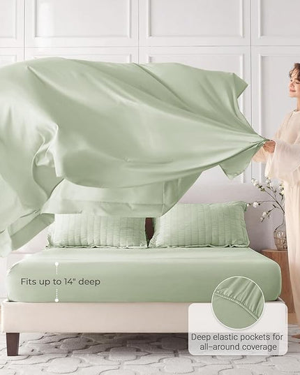MUXHOMO 5 Pieces Twin Comforter Set, Seersucker Bed in a Bag Twin Size, All Season Luxury Bedding Set with Comforter, Flat Sheet, Fitted Sheet, Pillowcase & Sham, Light Green