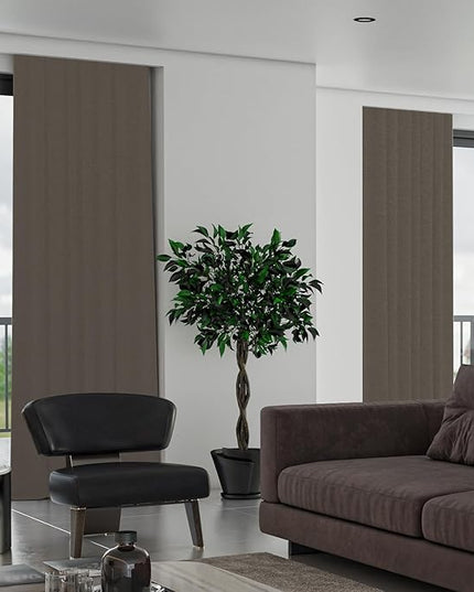 SmartWings Automatic Curtain Opener with Drapery, Motorized Vertical Blinds with Remote, Electric Closet Doors Sliding Panels Compatible with Alexa Google Homekit, 90% Blackout Coconut Brown