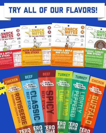 The New Primal Grass Fed Beef Sticks, Keto, Gluten Free Healthy Snacks for Adults, Sugar Free Low Carb High Protein Snack, Paleo Whole30 Jerky Meat Stick, 8g Protein, 90 Calories, 20 Pack