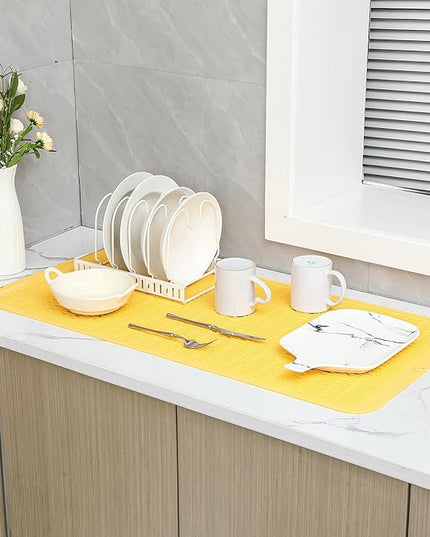 Silicone Dish Drying Mat for Multiple Usage,Easy clean,Eco-friendly,Heat-resistant Silicone Mat for Kitchen Counter or Sink,Refrigerator or Drawer Liner Yellow 5XL 36inches x 18inches