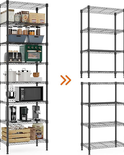 8 Tier 2000 lbs Storage Rack Metal Wire Shelving Unit, Storage Standing Shelf Organizer for Laundry Bathroom Kitchen Pantry Closet Garage Basement Utility Room, Black 13.8" D x 23.6" W x 79.5" H