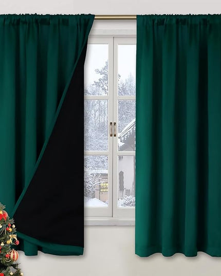 BGment Green 100% Blackout Curtains for Bedroom 63 Inches Long, Christmas Thermal Insulated Double Layer Full Room Darkening Noise Reducing Rod Pocket Curtain (42 x 63 Inch, Emerald, 2 Panels)