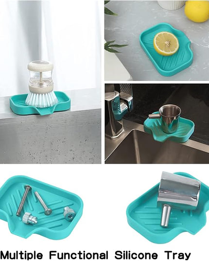 Silicone Bathroom Soap Dishes with Drain Spout-Bathroom and Kitchen Sink Organizer,Sponge Holder,Dish Soap Tray,Perfect for Dispenser,Scrubber,Bottle,Cup on Sink or Counter-Mint 4.9"×3.2"