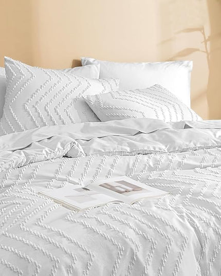 Litanika California King Size Comforter Set with Sheets White - 7 Pieces Bed in a Bag Cal King Boho Tufted Complete Bedding Sets with Comforter, Sheets, Pillowcases & Shams