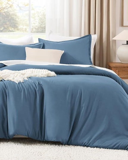 Litanika Comforters Full Size Ocean Blue, 3 Pieces Lightweight Solid Bedding Set & Collections, All Season Fluffy Bed Set (79x90 Inches Comforter & 2 Pillowcases)