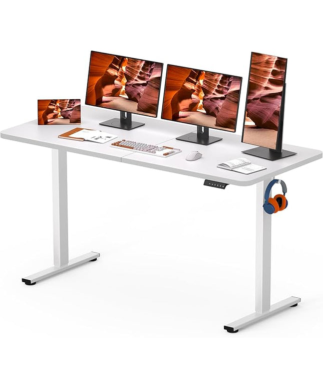 AdjustableStanding Desk 63 x 24 Inch Home Office Desk with Memory Preset, Computer Workstation Splice White Top Frame