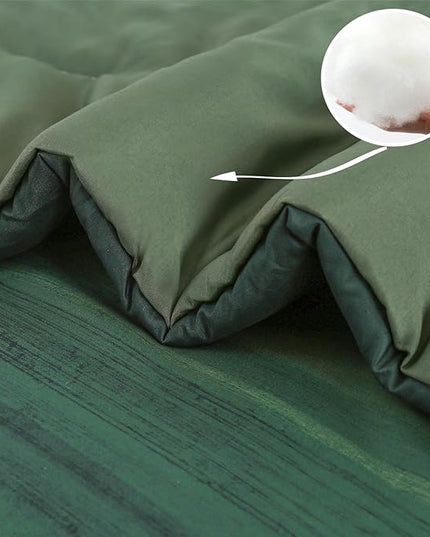 KAKIJUMN 7 Piece Bed in a Bag Stripe Comforter Set King Size, White Grey Green Patchwork Striped Comforter and Sheet Set, All Season Soft Microfiber Complete Bedding Sets(Dark Green,King)